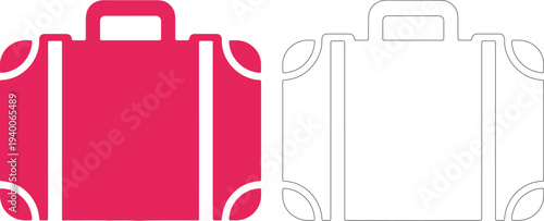 Pink suitcase silhouette next to outline suitcase luggage