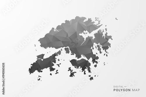 Hong Kong Map - Black Polygon Style Vector Illustration with Low Poly Geometric Design, Clean Silhouette Isolated on White Background.