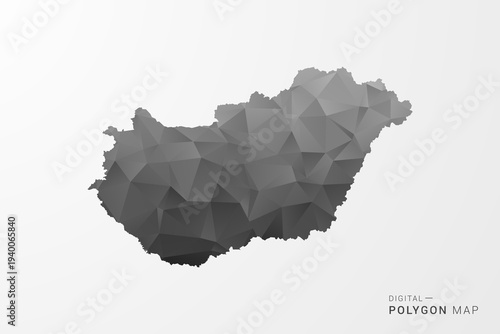 Hungary Map - Black Polygon Style Vector Illustration with Low Poly Geometric Design, Clean Silhouette Isolated on White Background.