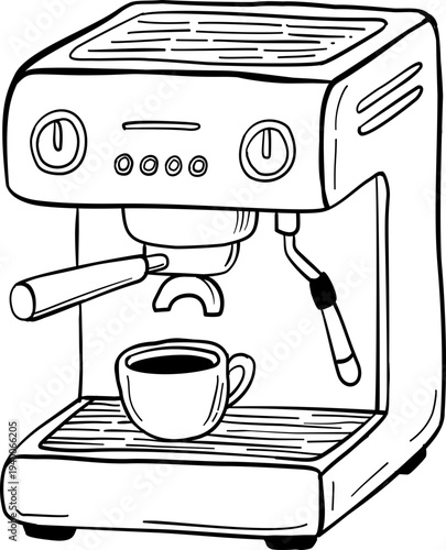 espresso machine with hand drawn style