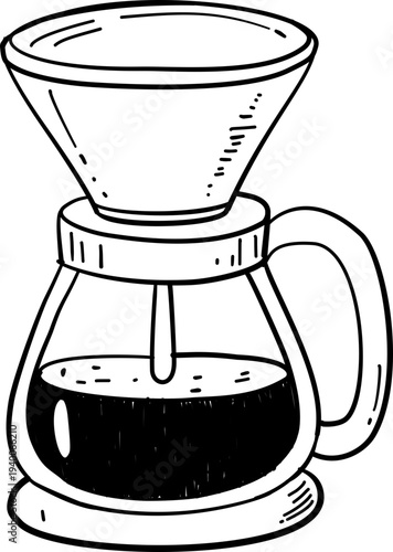 V60 coffee maker line art handdrawn sttyle