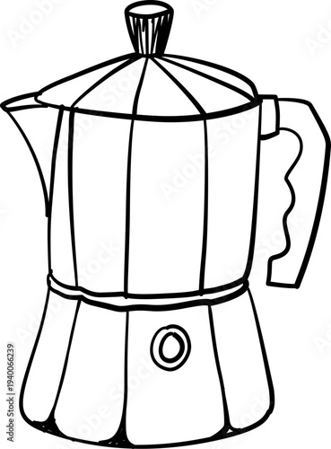Hand drawn coffee shop elements and brewing equipment line art illustration