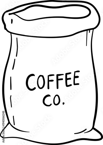 image of a sack containing coffee beans in hand-drawn style