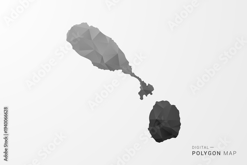 Saint Kitts and Nevis Map - Black Polygon Style Vector Illustration with Low Poly Geometric Design, Clean Silhouette Isolated on White Background.