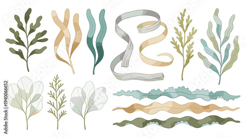 11 Abstract Flora Foliage with Playful Leaf Lines and Wavy Stems Collection