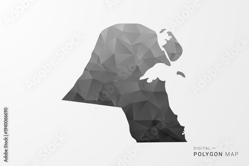 Kuwait Map - Black Polygon Style Vector Illustration with Low Poly Geometric Design, Clean Silhouette Isolated on White Background.