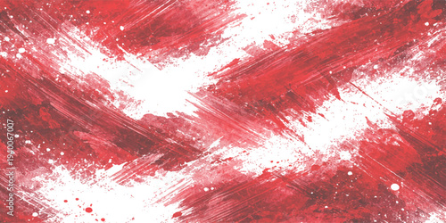 A grunge red and white abstract watercolor design featuring a splat of liquid ink and paint texture with a blood splatter brush stroke on a decorative wall backdrop illustration