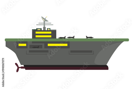 Massive aircraft carrier with jetfighters side view