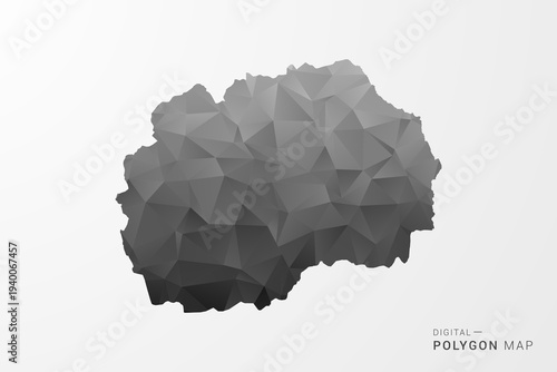 Macedonia Map - Black Polygon Style Vector Illustration with Low Poly Geometric Design, Clean Silhouette Isolated on White Background.