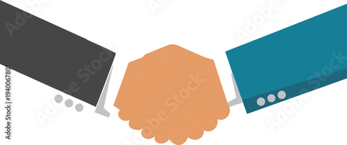 Business handshake partnership agreement concept between two professionals, corporate collaboration deal, teamwork trust symbol, flat vector illustration isolated on white background