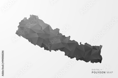 Nepal Map - Black Polygon Style Vector Illustration with Low Poly Geometric Design, Clean Silhouette Isolated on White Background.