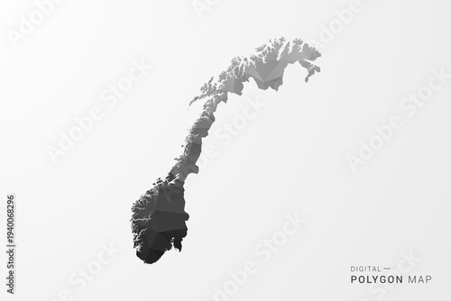 Norway Map - Black Polygon Style Vector Illustration with Low Poly Geometric Design, Clean Silhouette Isolated on White Background.