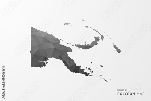 Papua New Guinea Map - Black Polygon Style Vector Illustration with Low Poly Geometric Design, Clean Silhouette Isolated on White Background.