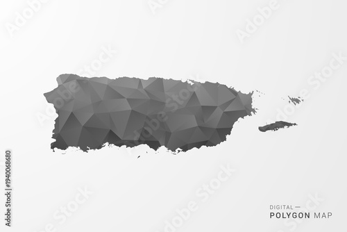 Puerto Rico Map - Black Polygon Style Vector Illustration with Low Poly Geometric Design, Clean Silhouette Isolated on White Background.