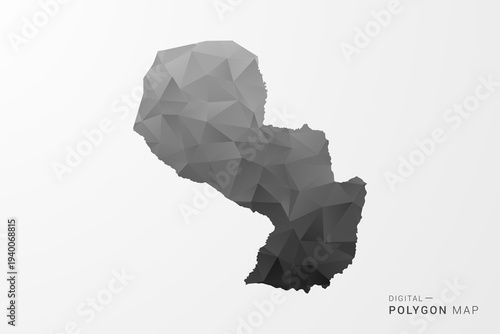 Paraguay Map - Black Polygon Style Vector Illustration with Low Poly Geometric Design, Clean Silhouette Isolated on White Background.