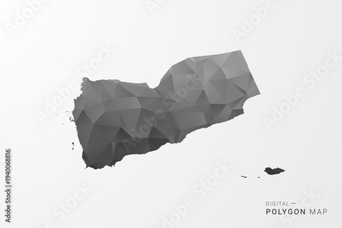 Yemen Map - Black Polygon Style Vector Illustration with Low Poly Geometric Design, Clean Silhouette Isolated on White Background.