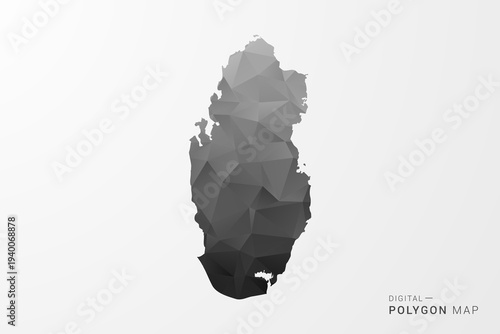 Qatar Map - Black Polygon Style Vector Illustration with Low Poly Geometric Design, Clean Silhouette Isolated on White Background.