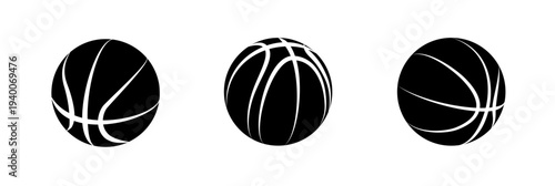 Three Black Basketballs Isolated on White Background, Sports Icon Set