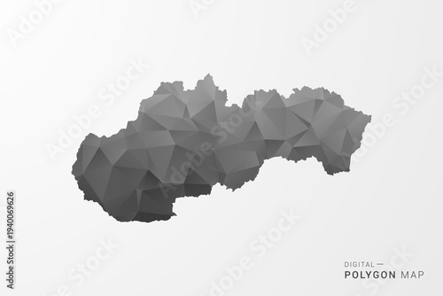 Slovakia Map - Black Polygon Style Vector Illustration with Low Poly Geometric Design, Clean Silhouette Isolated on White Background.