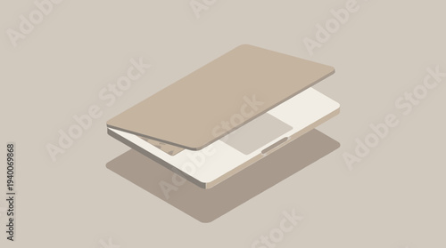 Sleek isometric illustration of an open laptop, representing modern digital technology, computing, and portable work solutions