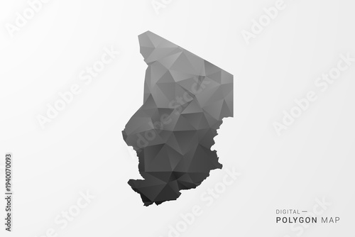 Chad Map - Black Polygon Style Vector Illustration with Low Poly Geometric Design, Clean Silhouette Isolated on White Background.