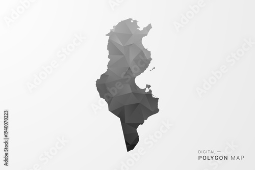 Tunisia Map - Black Polygon Style Vector Illustration with Low Poly Geometric Design, Clean Silhouette Isolated on White Background.