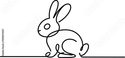 Black line of a sitting rabbit with long ears on white background line black