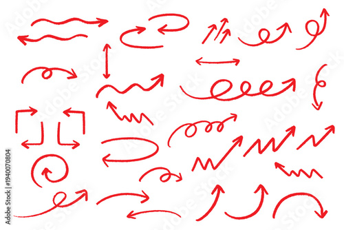 シンプルな手描きの矢印素材　クレヨンタッチのセット