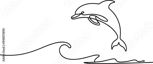 Dolphin jumping out of wave in one line style one line black line minimalist marine mammal