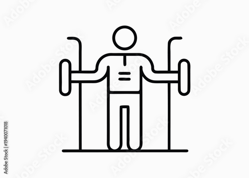 Person holds handles for a chest press exercise on a white background.