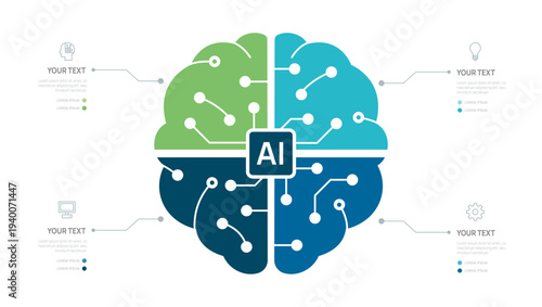 Ai business infographic diagram template for business Technology. brain 4 steps data presentation vector infographics.