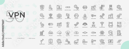 VPN Line Editable Icons set