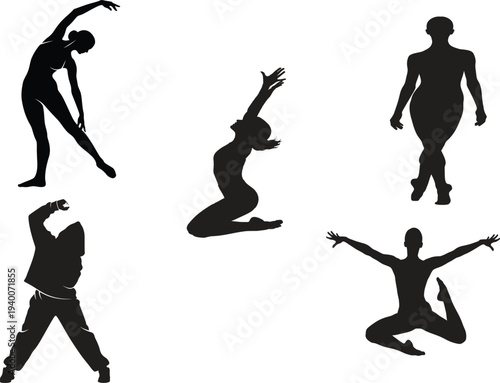 Black Silhouette Collection of Professional Female Ballet Dancers and Gymnasts