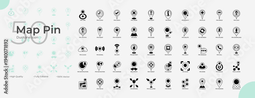 Map Pin Duotone Editable Icons set