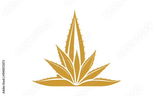 Stylized golden agave plant with spiky leaves on a white background, symmetrical design.
