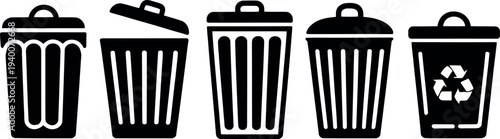 Collection of trash cans and recycling bin