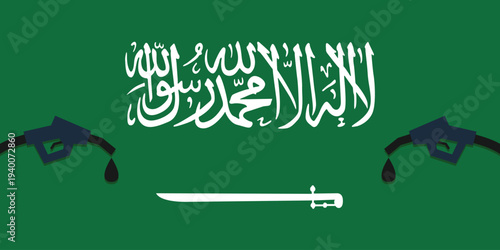 Background fuel pump nozzle with Saudi Arabia flag. Petroleum industry
