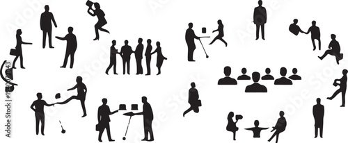 Collection of diverse human silhouette icons showing various activities and interactions