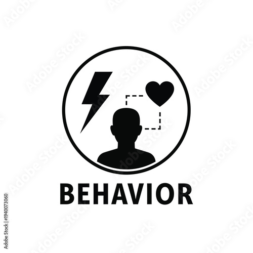 A black and white circular icon depicts a human head silhouette with a lightning bolt and a heart connected by a dashed line labeled