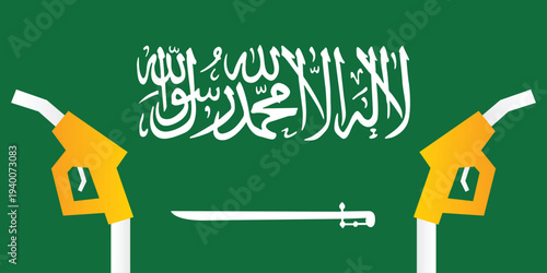 Background fuel pump nozzle with Saudi Arabia flag. Petroleum industry