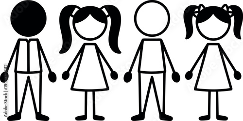 Stick figure illustration of a diverse group of four people