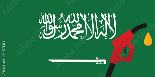 Background fuel pump nozzle with Saudi Arabia flag. Petroleum industry