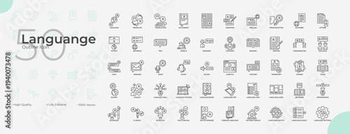 Languange Line Editable Icons set