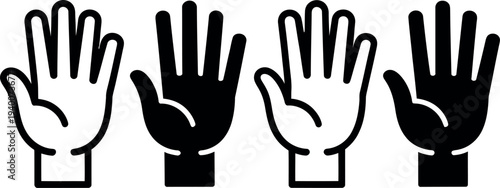 Four hands with palms facing forward in a row