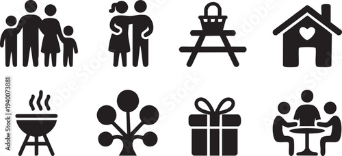 Family Celebration Picnic Icon Set