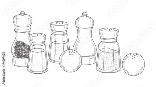 Collection of vintage salt and pepper shakers and grinders