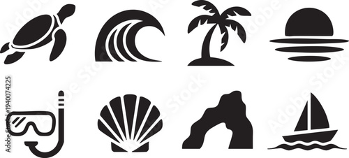 Tropical Ocean Beach Vacation Icons