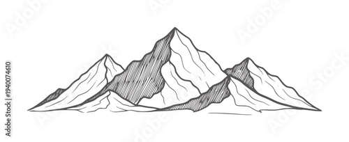 Hand drawn of jagged mountain peaks with shaded slopes handdrawn nature landscape
