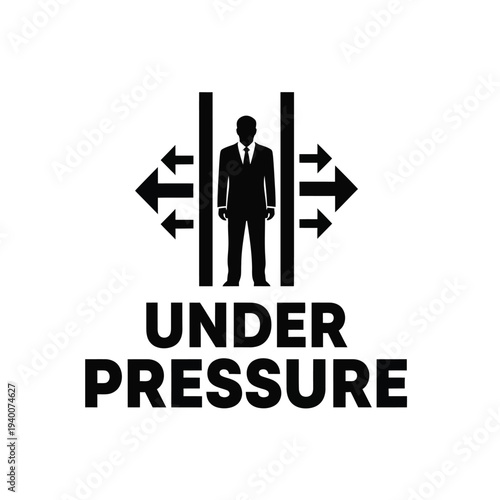 A silhouetted businessman stands between opposing arrows visually representing the feeling of being under intense pressure and scrutiny high quality professional detailed modern elegant