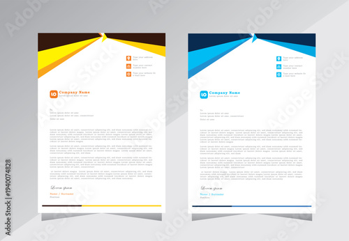 Business letterhead templates for your company,  letterhead templates with yellow and blue colour. A4 vector illustration.